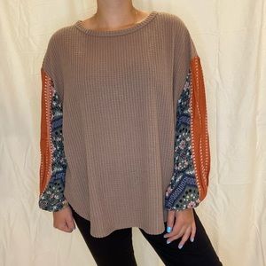 Brown waffle blouse